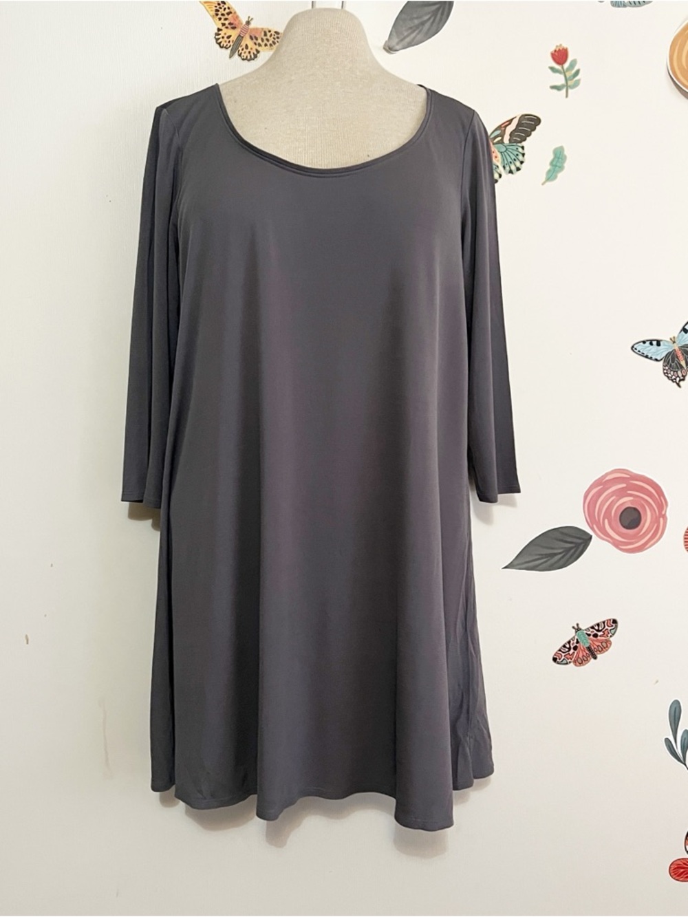 Eileen Fisher Silk Charcoal Gray Scoop Neck Tunic PM